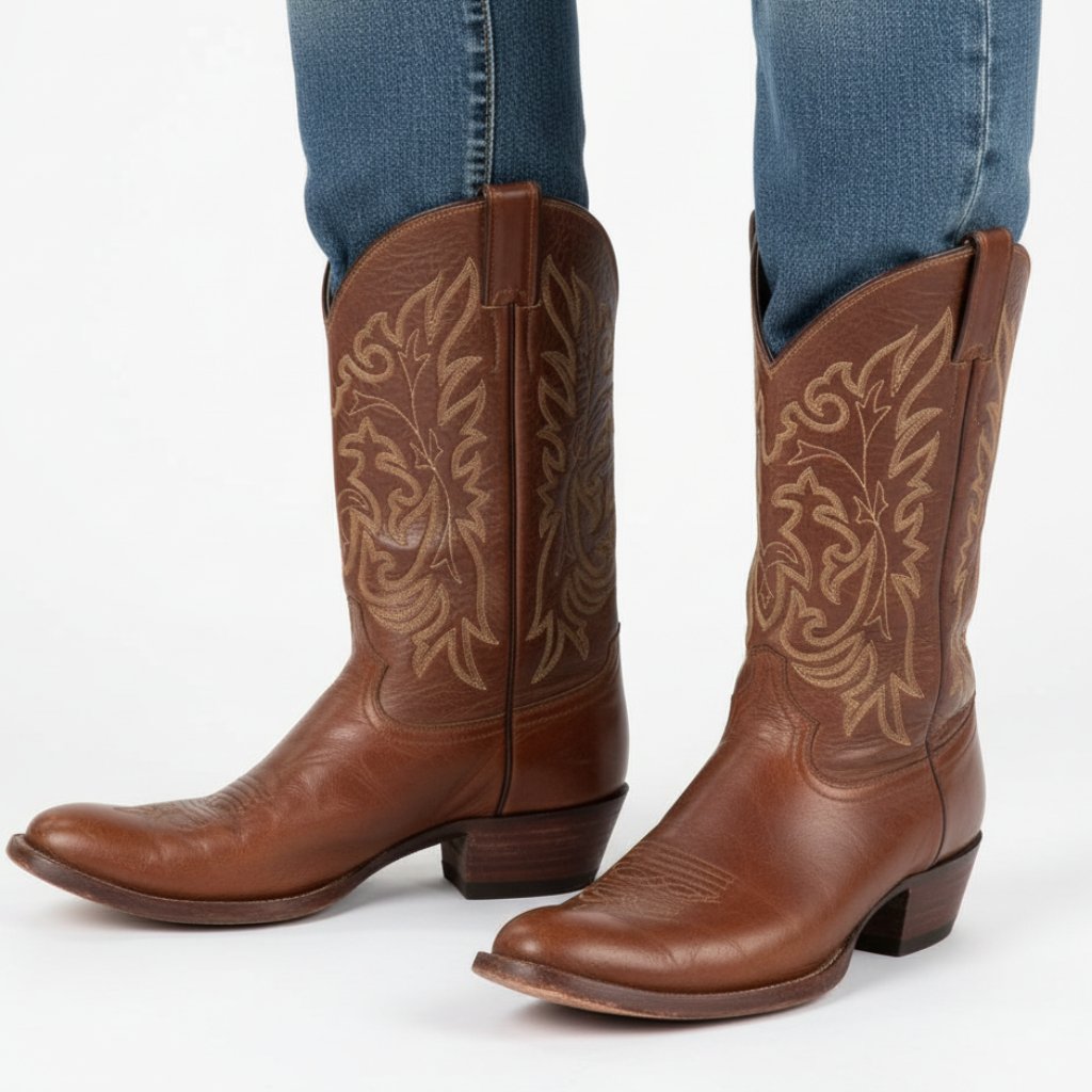 Justin 100% Leather Deerlite Marbled Chestnut Brown Men’s Western Boots 10.5
